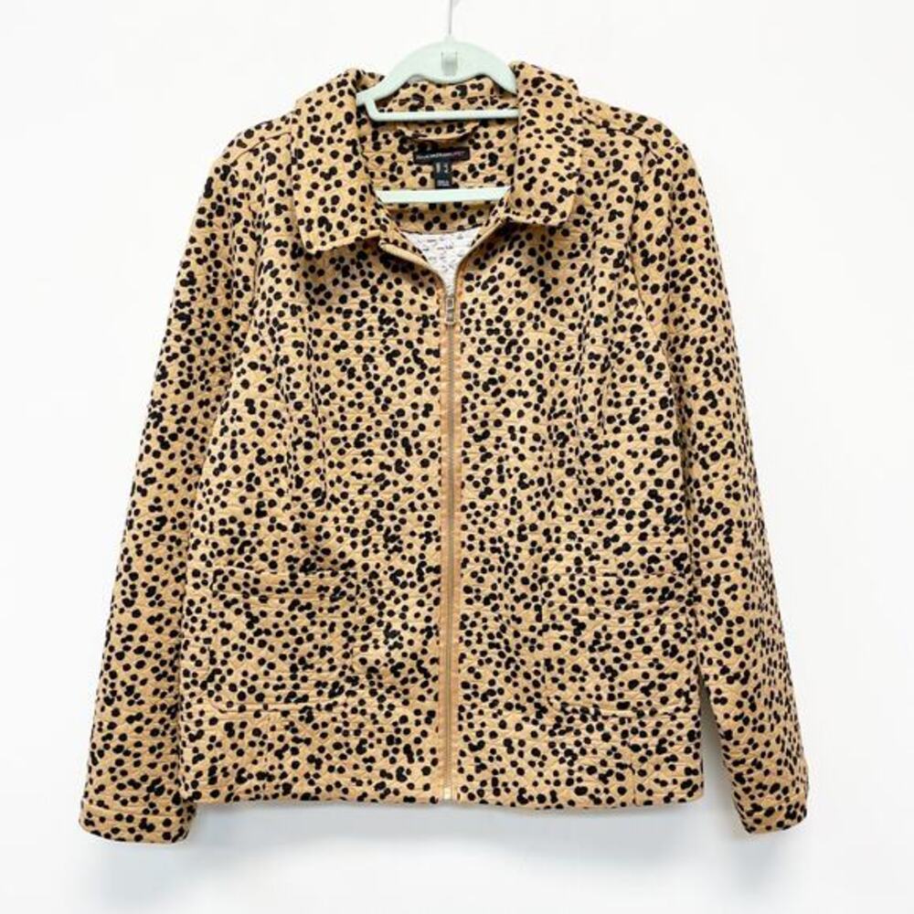Isaac Mizrahi Live! Women's‎ L Brown Jacquard Dot Quilted Knit Full Zip Jacket